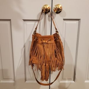 Lucky Brand Brown Leather Fringe Bucket Bag